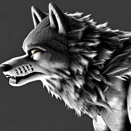 Image similar to old black and white photo of a werewolf, highly detailed, 4 k, upscaled