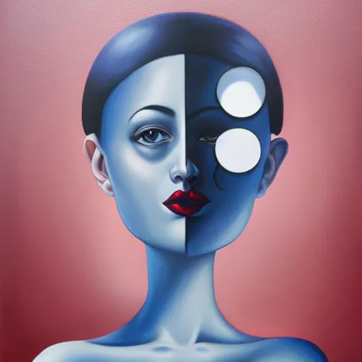 Image similar to a painting of a woman, an ultrafine detailed painting by rafal olbinski, behance contest winner, pop surrealism, detailed painting, very detailed, minimalist, skeuomorphic, airbrush art