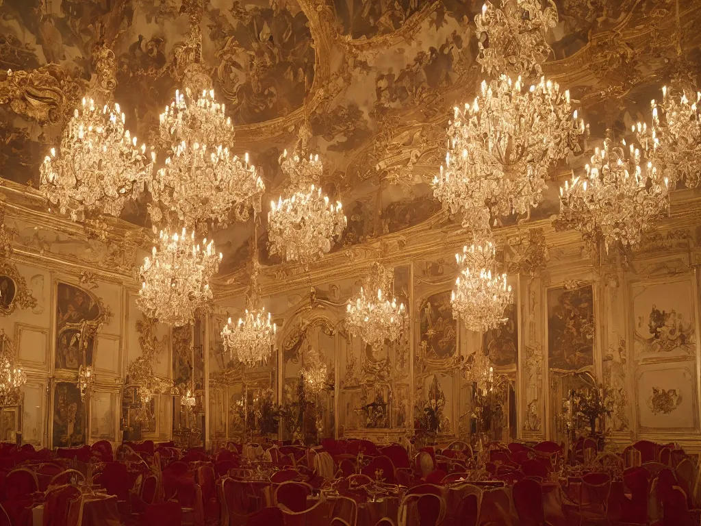 Image similar to A Baroque Ballroom as seen by Stanley Kubrick, 70mm