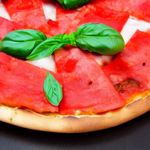 Prompt: a pizza topped with watermelon