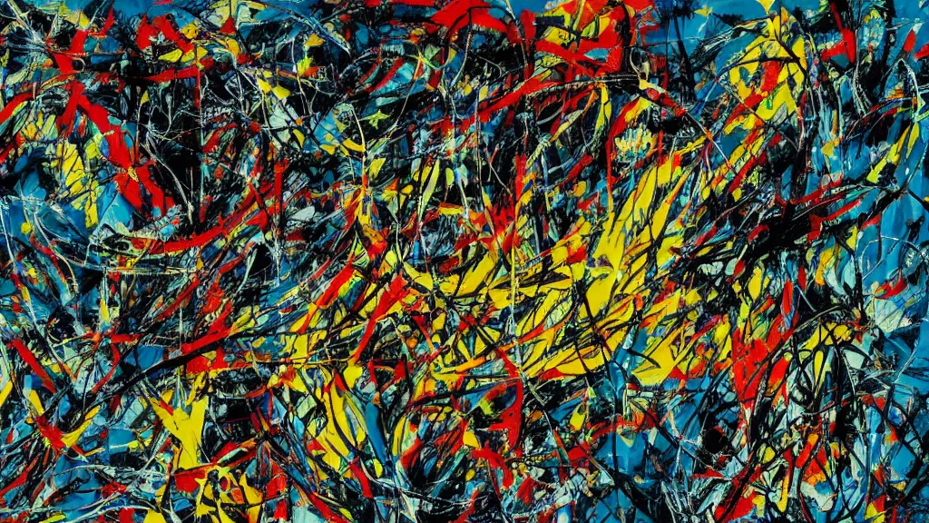 Image similar to abstract art painting, lines, forms, shapes, in style of jackson pollock, 4 k, high resolution details,