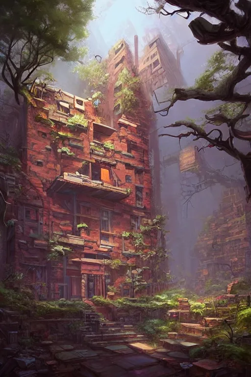 Image similar to (((((a ramshackle manhattan brick brownstone deep in the forest))))) by Tyler Edlin!!!!!!!!!!!!!!!!!!!!!!!!!!!