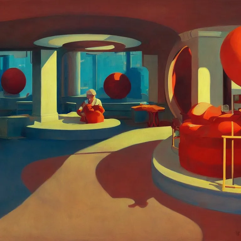 Prompt: round metaballs belting together and dripping on the floor, painted by Edward Hopper, painted by James Gilleard, surrealism, airbrush