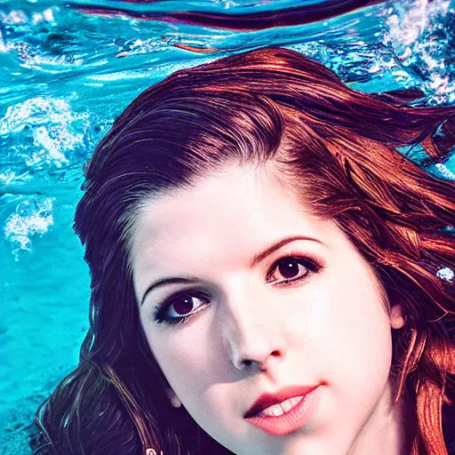 Image similar to underwater portrait of anna kendrick, canon, 7 0 mm