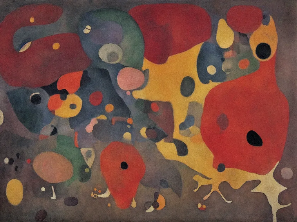 Image similar to microscopic micro - organism dancing around in the pupil. painting by hans arp, mark rothko, juan miro, maria sybilla merian, agnes pelton