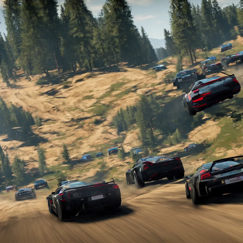 Image similar to forza horizon 5, vladimir putin, racing, intense