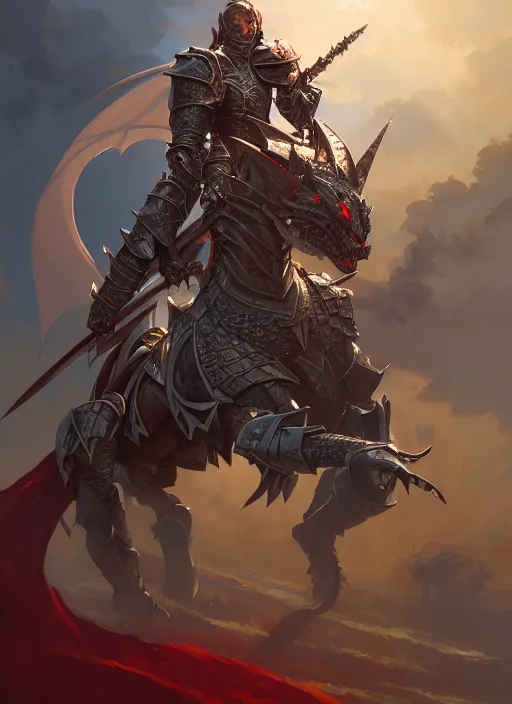 Image similar to highly detailed portrait of a paladin knight with shield fighting a red dragon, fantasy art by by simon bisley, loish, rhads, ferdinand knab, makoto shinkai and lois van baarle, ilya kuvshinov, rossdraws, tom bagshaw, global illumination, radiant light, detailed and intricate environment