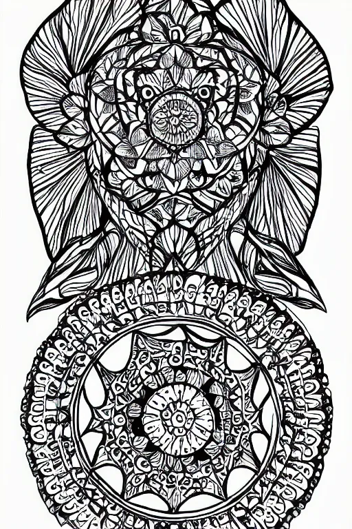 Image similar to symmetric parrot mandala ink drawing