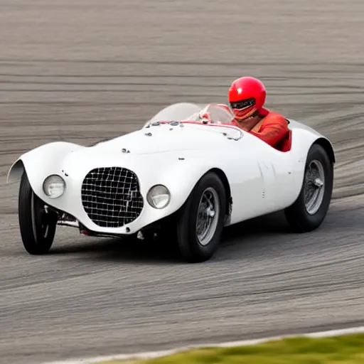 Image similar to a 1 9 4 8 ferrari 1 6 6 mm barchetta driving on a race track