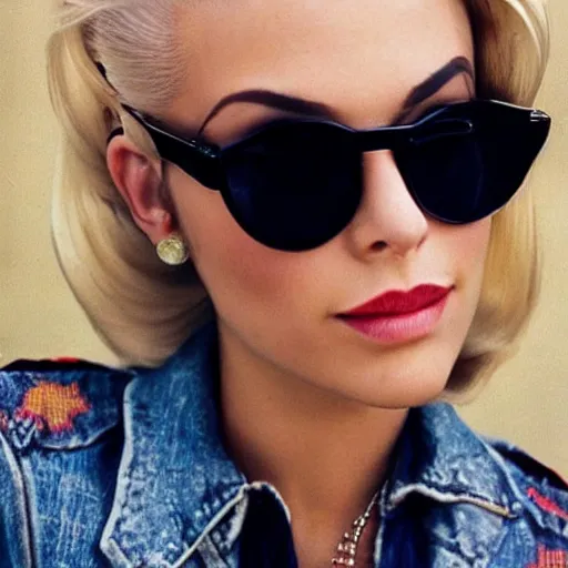 Prompt: Jenny Brava. Blonde pompadour and sunglasses.