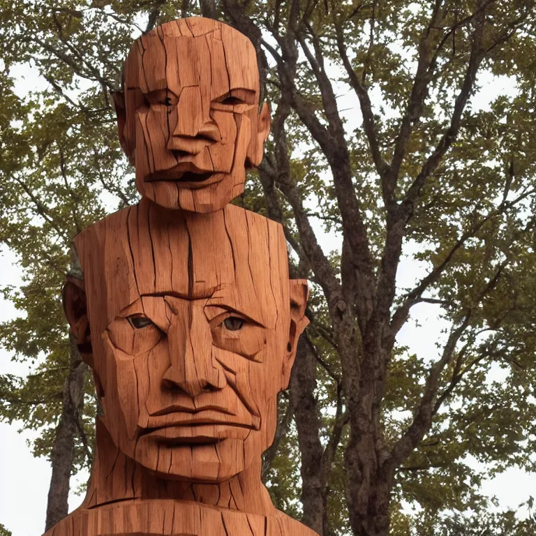 Prompt: public sculpture minimalist bust portrait of a powerful bengali man, beautiful symmetrical face accurate face detailed face realistic proportions, carved out of cedar wood on a pedestal by stephan balkenhol and martin puryear and ron mueck, hyperrealistic dramatic lighting shocking detail trending on artstation 8 k