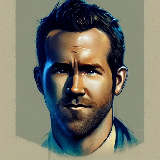 Image similar to “ portrait of ryan reynolds by greg rutkowski, young, attractive, highly detailed portrait, scifi, digital painting, artstation, concept art, smooth, sharp foccus ilustration, artstation hq ”