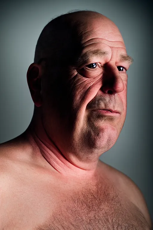 Image similar to studio portrait of man, 4 0 years, homer simpson lookalike, looks like a real life version of homer simpson, as if looking at a cartoon character, soft light, black background, fine skin details, close shot, award winning photo by annie leibovitz