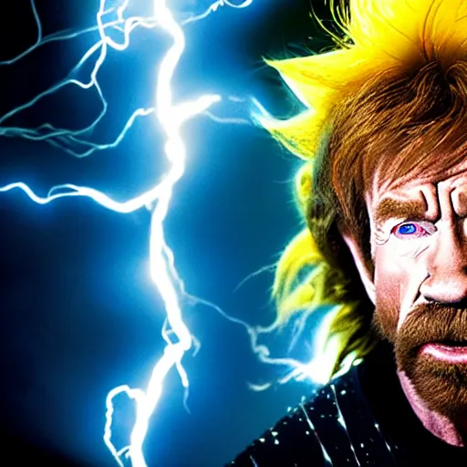 Image similar to uhd candid photo of cosmic chuck norris as a super sayian powering up, glowing, global illumination, studio lighting, radiant light, hyperdetailed, correct face, elaborate intricate costume. photo by annie leibowitz