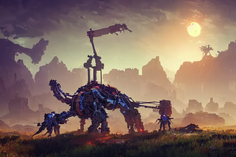 Image similar to stalker machine mecanical creature robot of horizon forbidden west horizon zero dawn bioluminiscence global illumination ray tracing hdr fanart arstation by ian pesty and alena aenami artworks in 4 k