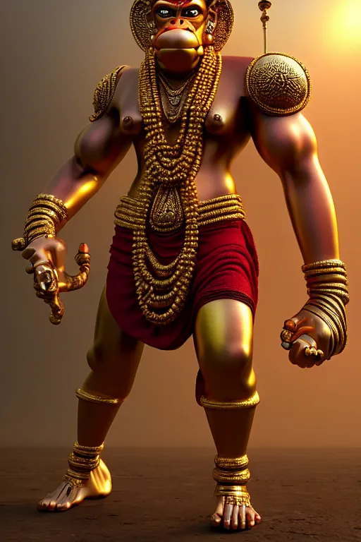 Image similar to high quality 3 d render neo - baroque cyborg hanuman! with gold nose piercings, cyberpunk highly detailed, mumbai in the background, unreal engine cinematic smooth, in the style of solaris, hannah yata charlie immer, moody light, low angle, uhd 8 k, sharp focus