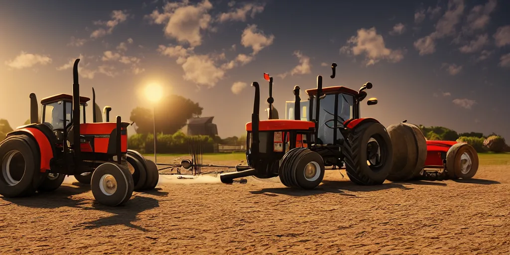 Prompt: a cute little tractor pulling a tank, highly detailed, photorealistic portrait, bright studio setting, studio lighting, crisp quality and light reflections, unreal engine 5 quality render