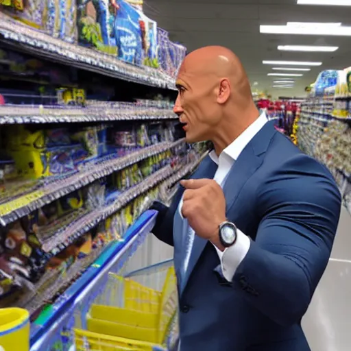 Prompt: dwayne the rock johnson stealing from walmart cctv footage