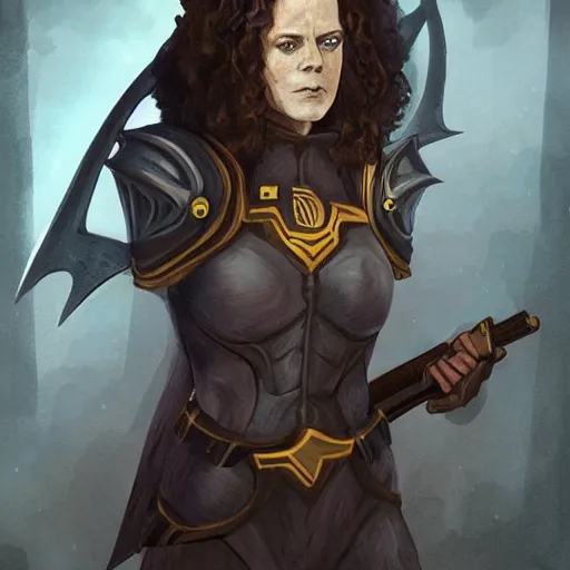 Image similar to young sigourney weaver as a d & d paladin, character portrait by wlop