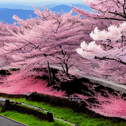 Image similar to A Nissan Skyline at mount fuji early in the morning, cherry Blossom trees