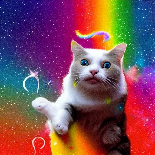 Prompt: cat riding a rainbow, galaxy, poptart