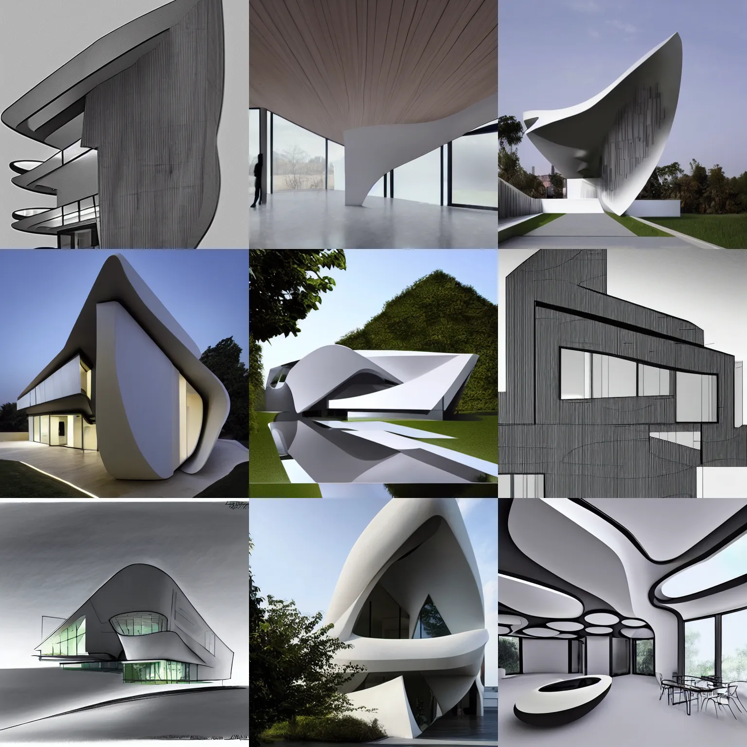 Prompt: a house by zaha hadid. illustrarch