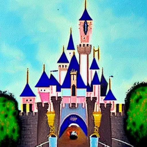 Image similar to beautiful painting of the disneyland castle in the style of walt disney