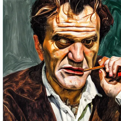 Image similar to high quality high detail painting by lucian freud, hd, portrait of vampire tarantino