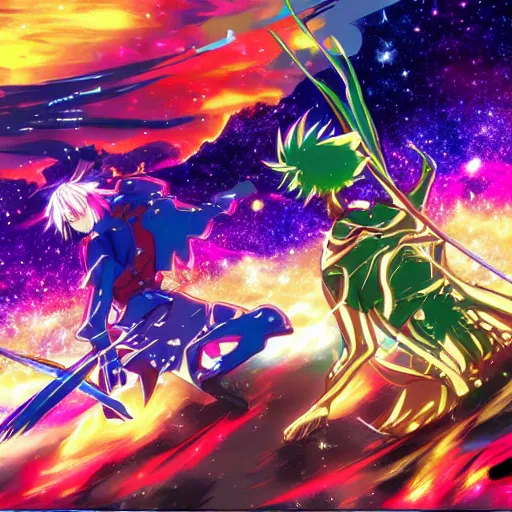 Prompt: epic anime battle scene intergalactic vibrant colors hyper detailed legendary