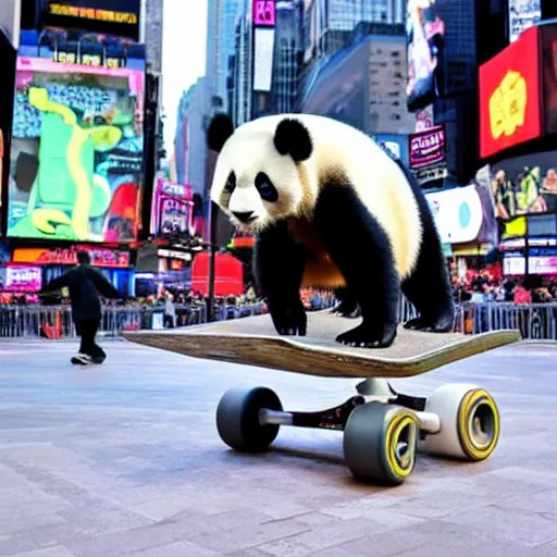 Image similar to panda skateboarding at time square