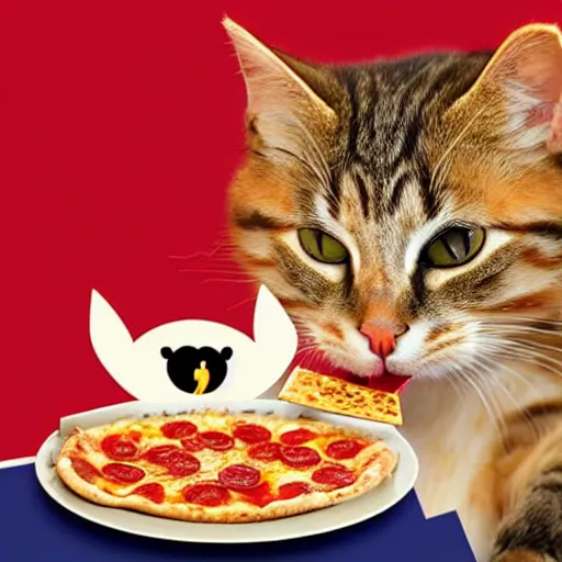 Image similar to cat eating a slice of cheesy pizza, cat eating, pizza in a cat's mouth, eating a pizza, paws holding pizza, cat eating a slice, cat holding pizza slice, cat holding pizza slice