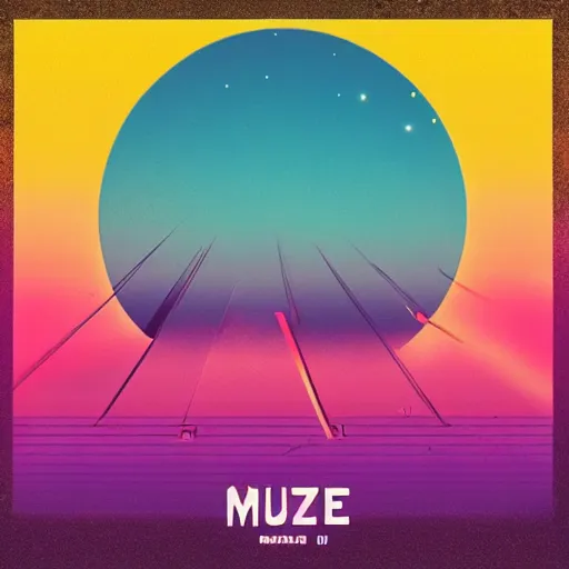 Prompt: Album cover for Muze, in Retrowave style