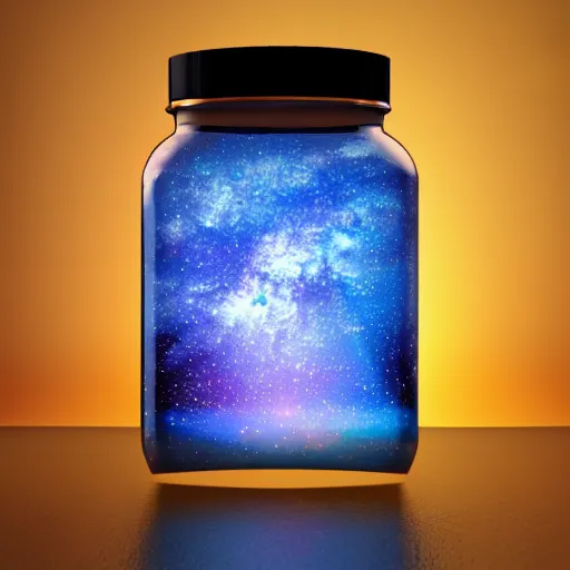 Prompt: milky way of stars in a shiny glass jar, hyperrealistic, 8k, trending on artstation, photorealistic, octane render, rim light AI, warm colors, stylistic