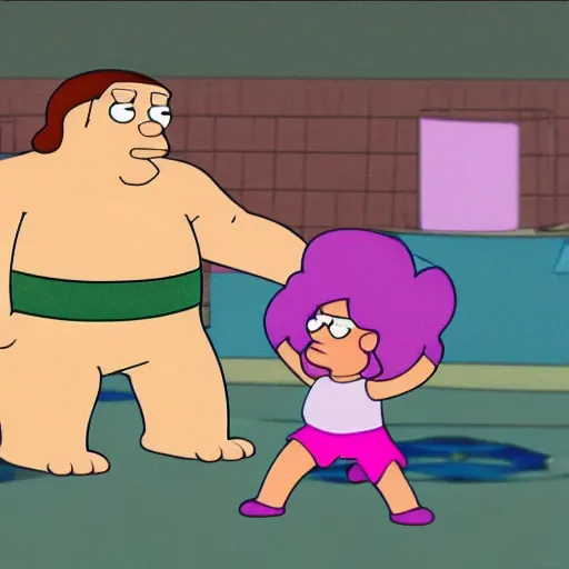 Prompt: a screenshot of Steven Quartz from Steven Universe in Family Guy, low quality, vhs quality,