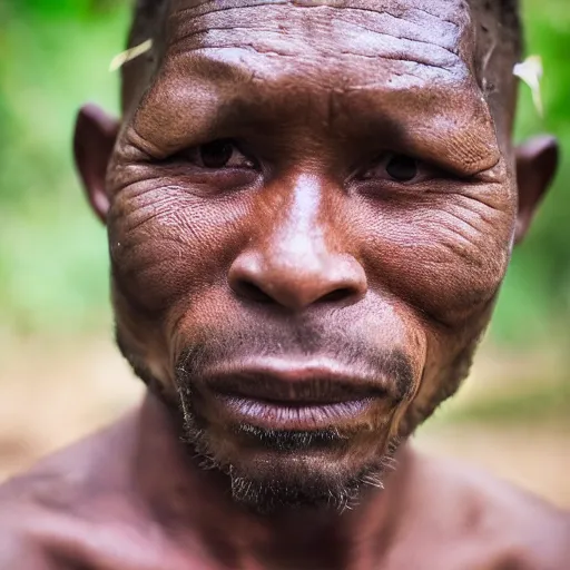 Prompt: a native man from an uncontacted Congolese tribe is brought into modern day New York and experiences severe shock, portrait photography