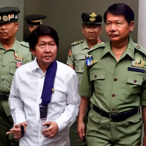 Prompt: bongbong marcos in jail wearing prison fatigues