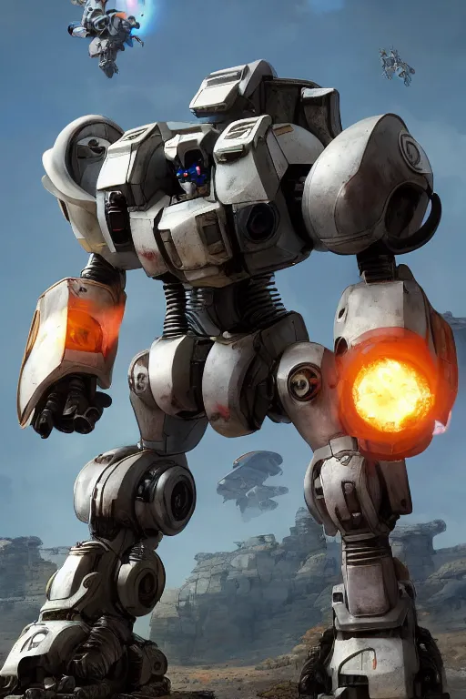 Image similar to mechwarrior 5 : mercenaries mech megaman transformer robot boss tank engine game octane render, 4 k, hd 2 0 2 2 3 d cgi rtx hdr style chrome reflexion glow fanart, global illumination ray tracing hdr fanart arstation by ian pesty by jesper ejsing pixar and disney unreal zbrush central hardmesh