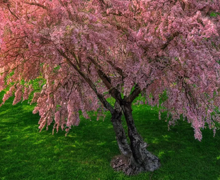 Prompt: 4 k hd, high detail photograph of blossoming tree in land on fire, shot with sigma f / 4. 2, 2 5 0 mm sharp lens, wide shot, consistent, volumetric lighting, high level texture render