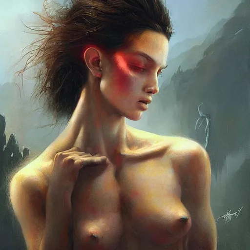 Prompt: a hyperrealistic acrylic on canvas portrait painting of the Venus Queen by Greg Rutkowski, Artgerm and Beksinski. Epic fantasy art.