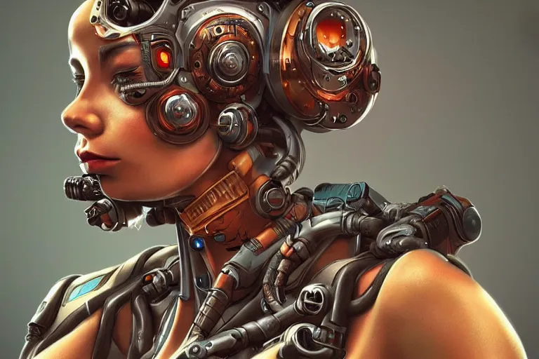 Prompt: “ a extremely detailed stunning portraits of atompunk cyborg by allen william on artstation ”