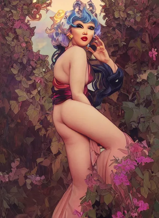 Image similar to kim chi, drag queen, painting by artgerm and greg rutkowski and alphonse mucha