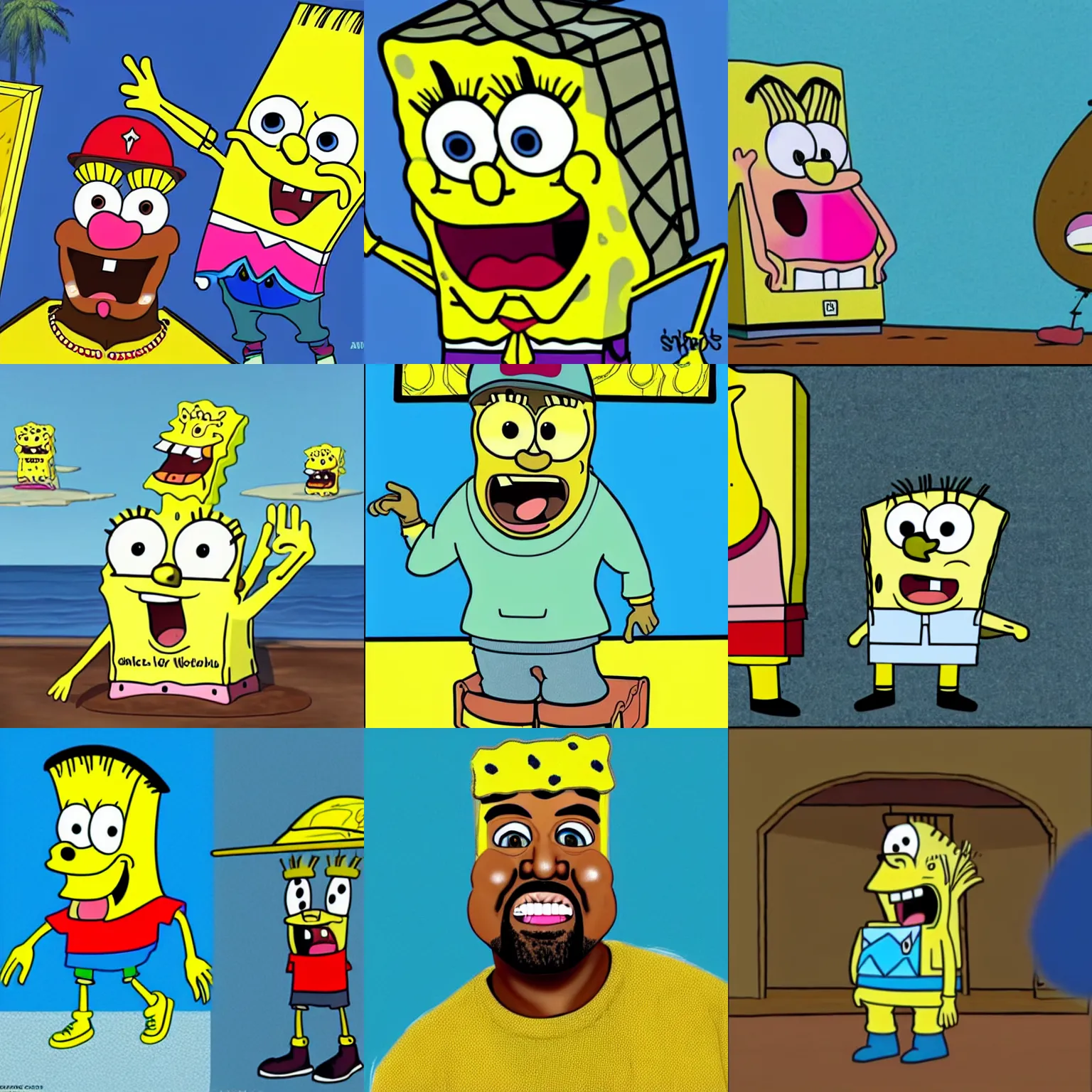 Prompt: kanye west as a spongebob character