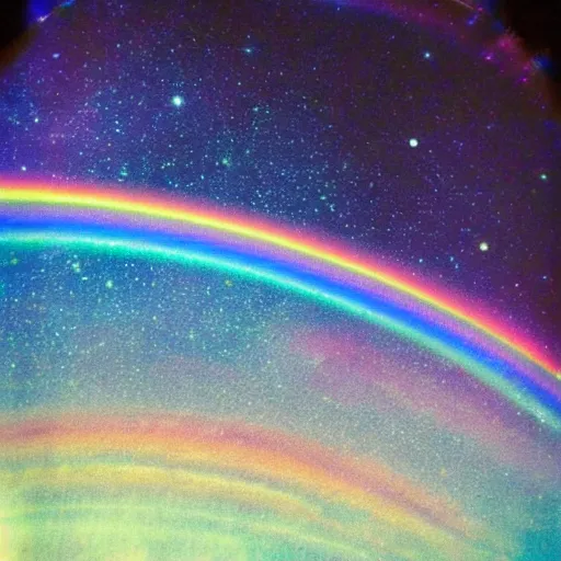 Image similar to “vast landscape of stardust and lasers under rainbow clouds”