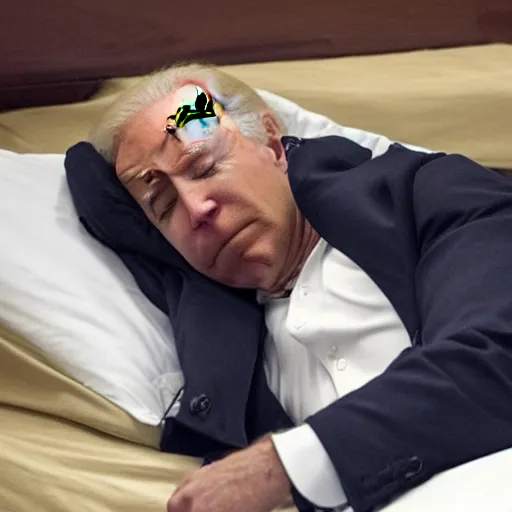 Image similar to Joe Biden sleeping on a bed in a court room