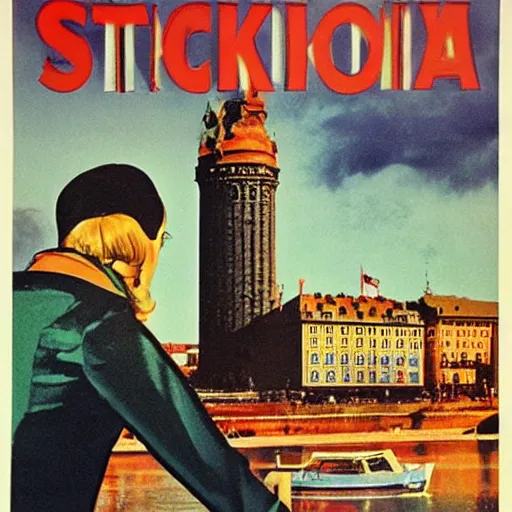 Prompt: a 1970s poster advertising Stockholm
