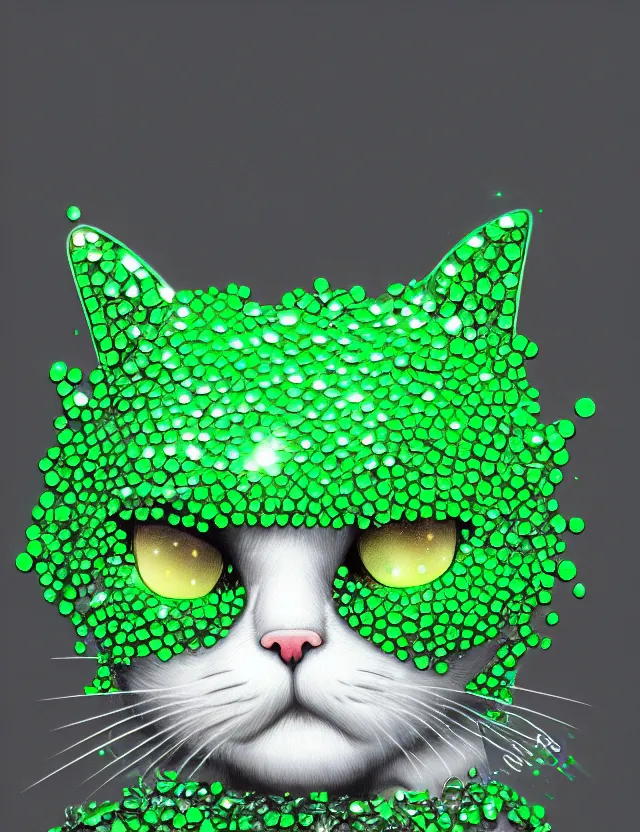 Image similar to a detailed illustration of a cat made of shiny green crystals, trending on artstation, digital art, 4 k resolution, detailed, high quality, sharp focus, hq artwork, coherent, insane detail, character portrait