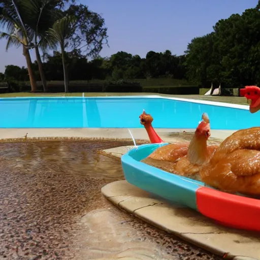 Image similar to a giant swimming pool but instead of water it is chicken soup