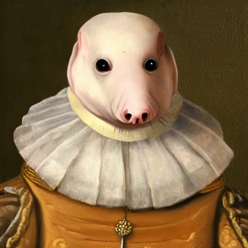 Image similar to humanoid mole rat dressed in 1 7 0 0 s royal attire, oil painting