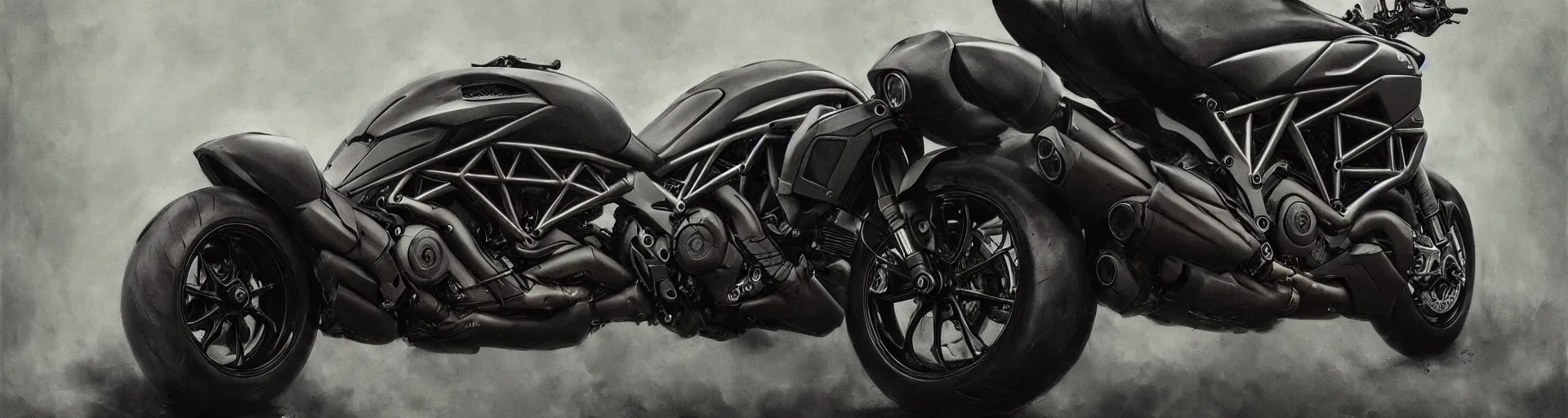 Image similar to ducati diavel. dark colors. menacing. haunting. frightening. trending on artstation. award winning. artgem. greg rutkowski. beksinski. extremely detailed. 4 k.