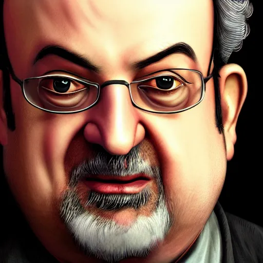 Prompt: salman rushdie as a salmon, a realistic portrait and realism, a sharp focus, ten flats, digital art, bright colors, trending on artstation, unreal engine.